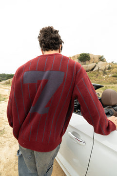 Maroon and Grey Vertical Stripe Jacquard Pullover