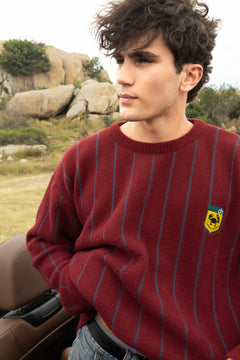 Maroon and Grey Vertical Stripe Jacquard Pullover