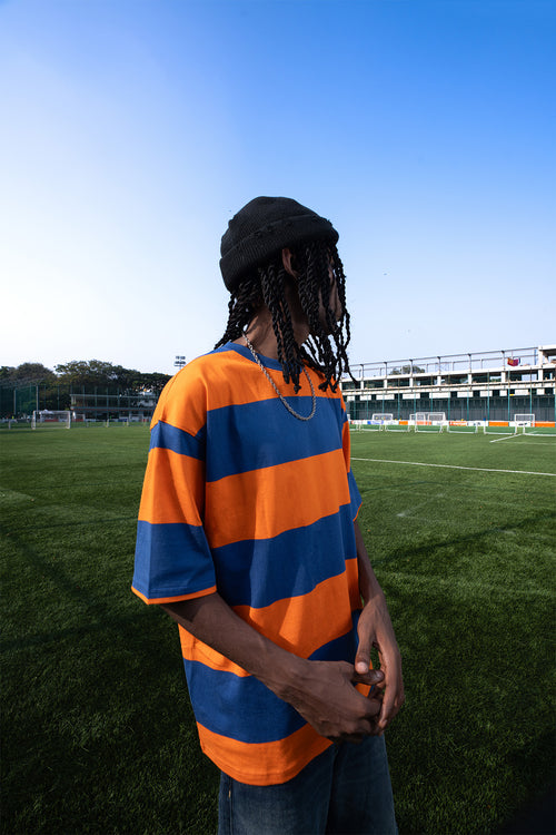 Orange and Blue Classic Wide Stripe Tee