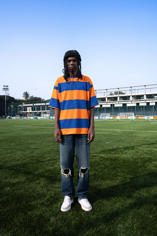 Orange and Blue Classic Wide Stripe Tee