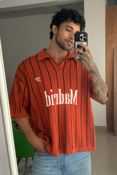 Madrid Jacquard Fine Knit Polo | Rust Orange