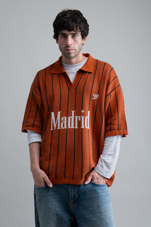 Drop Shoulder Striped Fine Knit Polo | Forest Green, Drop Shoulder Striped Fine Knit Polo | Brown & Madrid Jacquard Fine Knit Polo | Rust Orange