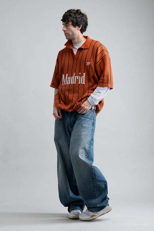 Drop Shoulder Striped Fine Knit Polo | Forest Green, Drop Shoulder Striped Fine Knit Polo | Brown & Madrid Jacquard Fine Knit Polo | Rust Orange