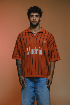Madrid Jacquard Fine Knit Polo | Rust Orange