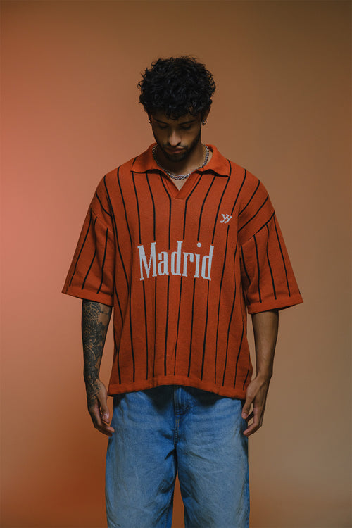 Madrid Jacquard Fine Knit Polo | Rust Orange