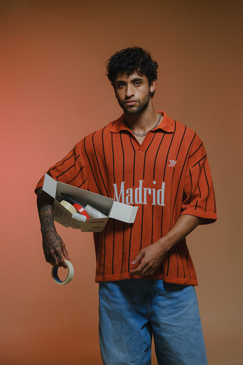 Madrid Jacquard Fine Knit Polo | Rust Orange