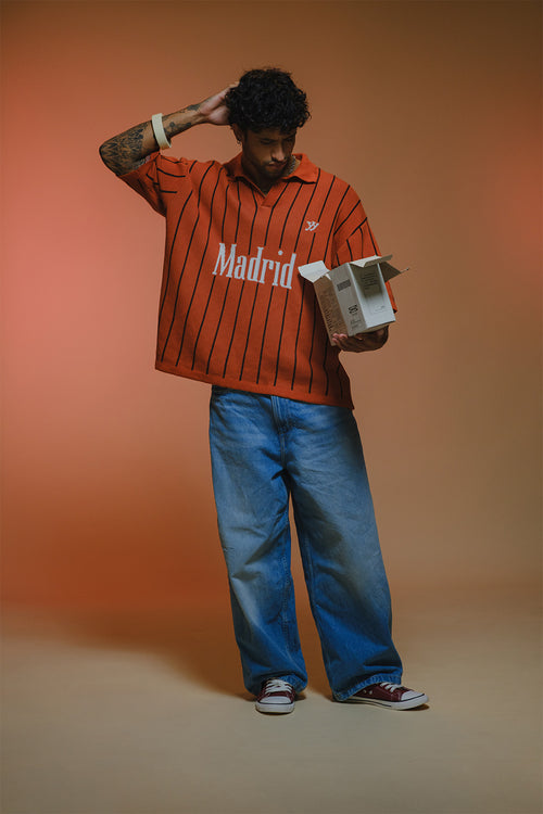 Madrid Jacquard Fine Knit Polo | Rust Orange