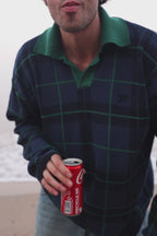 Vintage Navy and Green Checked Knit Polo