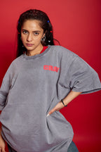 Red Logo Cray Signature Acid Wash Oversized Tee