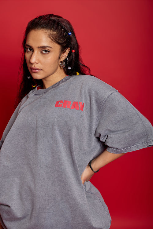 Red Logo Cray Signature Acid Wash Oversized Tee